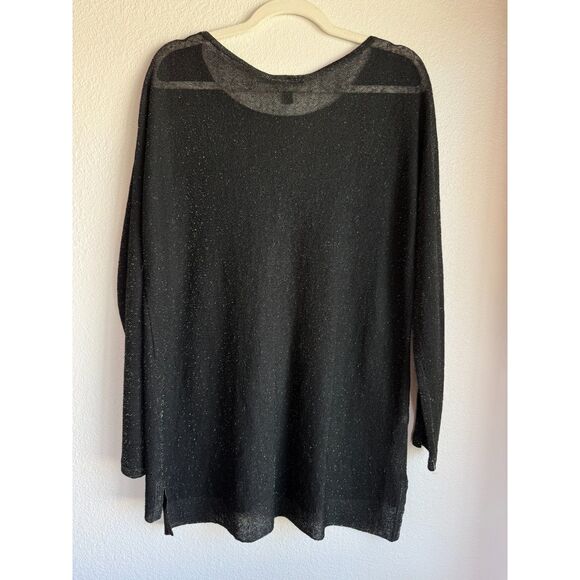 Eileen Fisher Women's Organic Linen Blend Crepe Sparkle Pullover in Black & Gold - Picture 5 of 10